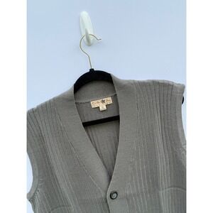 Turtle Bay Cardigan Vest Mens Large Olive Grey Excellent Ribbed Knit Pockets